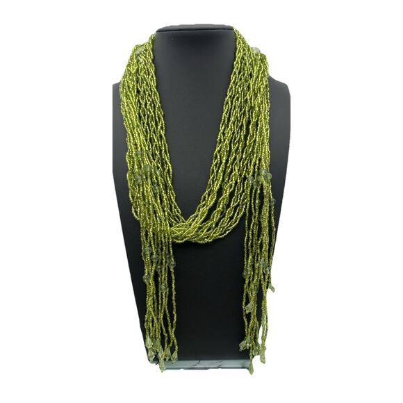 Sparkly Green Multi Layered Seed Bead Lariat Style Multi Wear Necklace 64 Inches - Picture 1 of 6